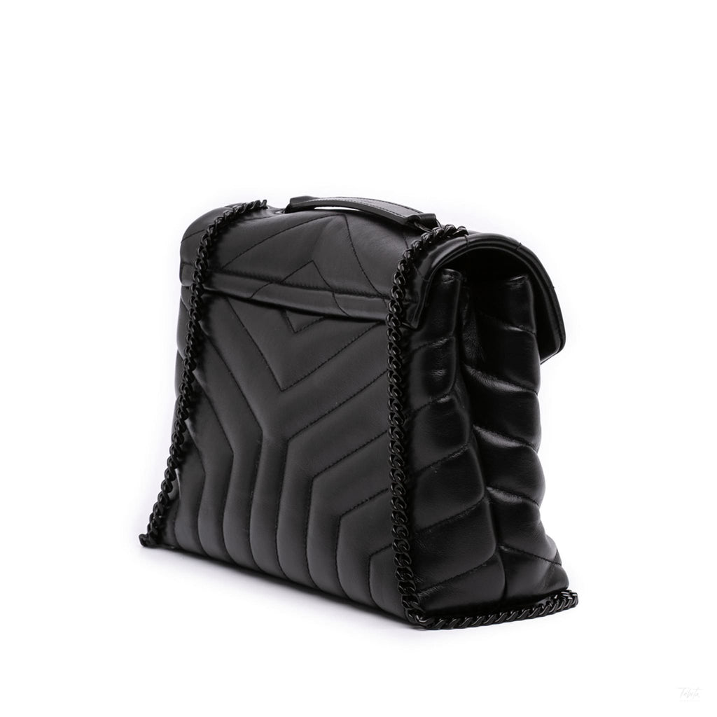 Second hand Saint Laurent Loulou Small Chevron Quited Leather 2-Ways Envelope Bag Black - Tabita Bags