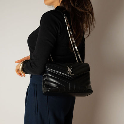 Second hand Saint Laurent Loulou Small Chevron Quited Leather 2 - Ways Envelope Bag Black - Tabita Bags