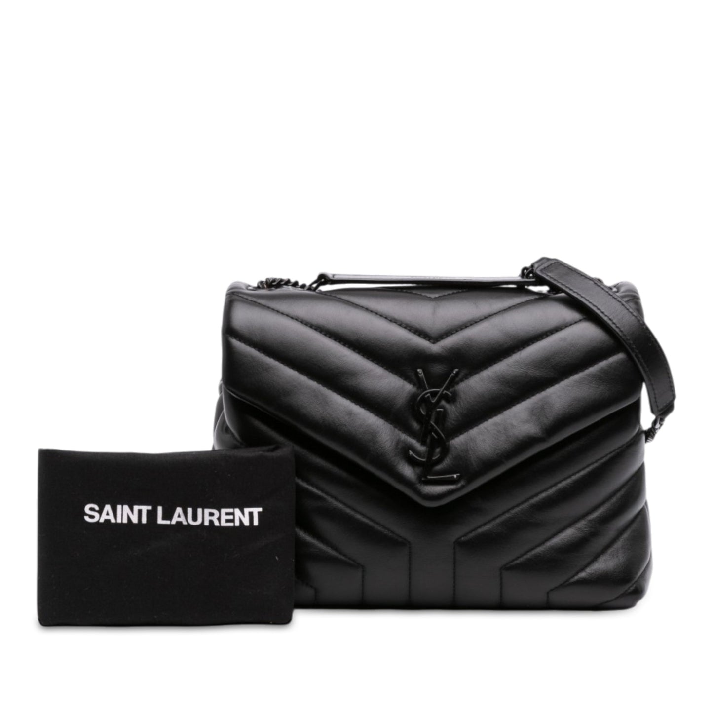 Second hand Saint Laurent Loulou Small Chevron Quited Leather 2-Ways Envelope Bag Black - Tabita Bags