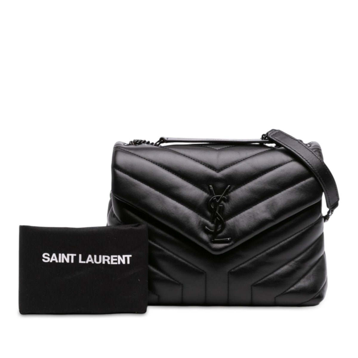 Second hand Saint Laurent Loulou Small Chevron Quited Leather 2-Ways Envelope Bag Black - Tabita Bags