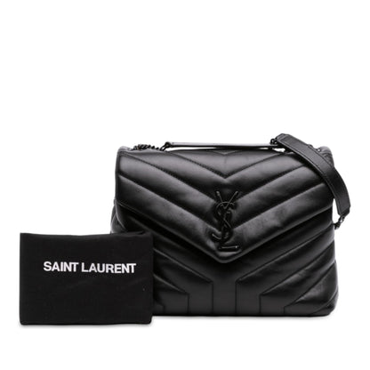 Second hand Saint Laurent Loulou Small Chevron Quited Leather 2-Ways Envelope Bag Black - Tabita Bags