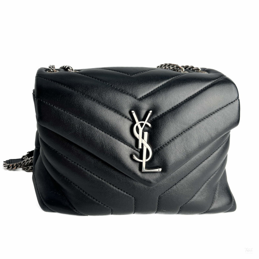 Second hand Saint Laurent Loulou Small Chevron Quited Leather 2 - Ways Envelope Bag Black - Tabita Bags