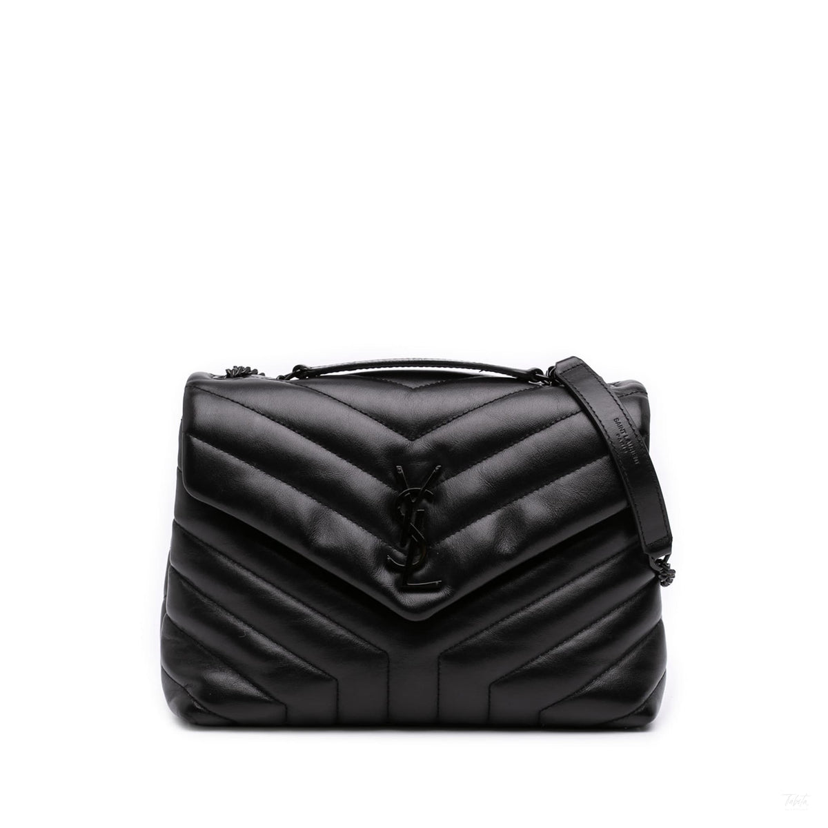 Second hand Saint Laurent Loulou Small Chevron Quited Leather 2-Ways Envelope Bag Black - Tabita Bags