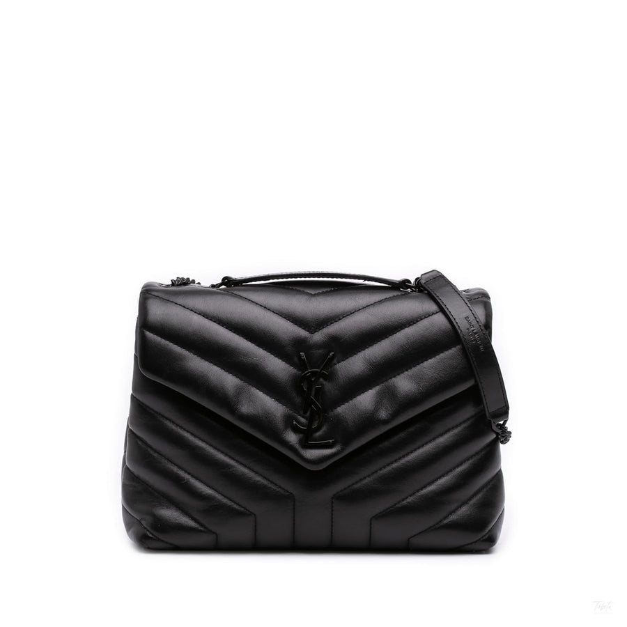 Second hand Saint Laurent Loulou Small Chevron Quited Leather 2-Ways Envelope Bag Black - Tabita Bags