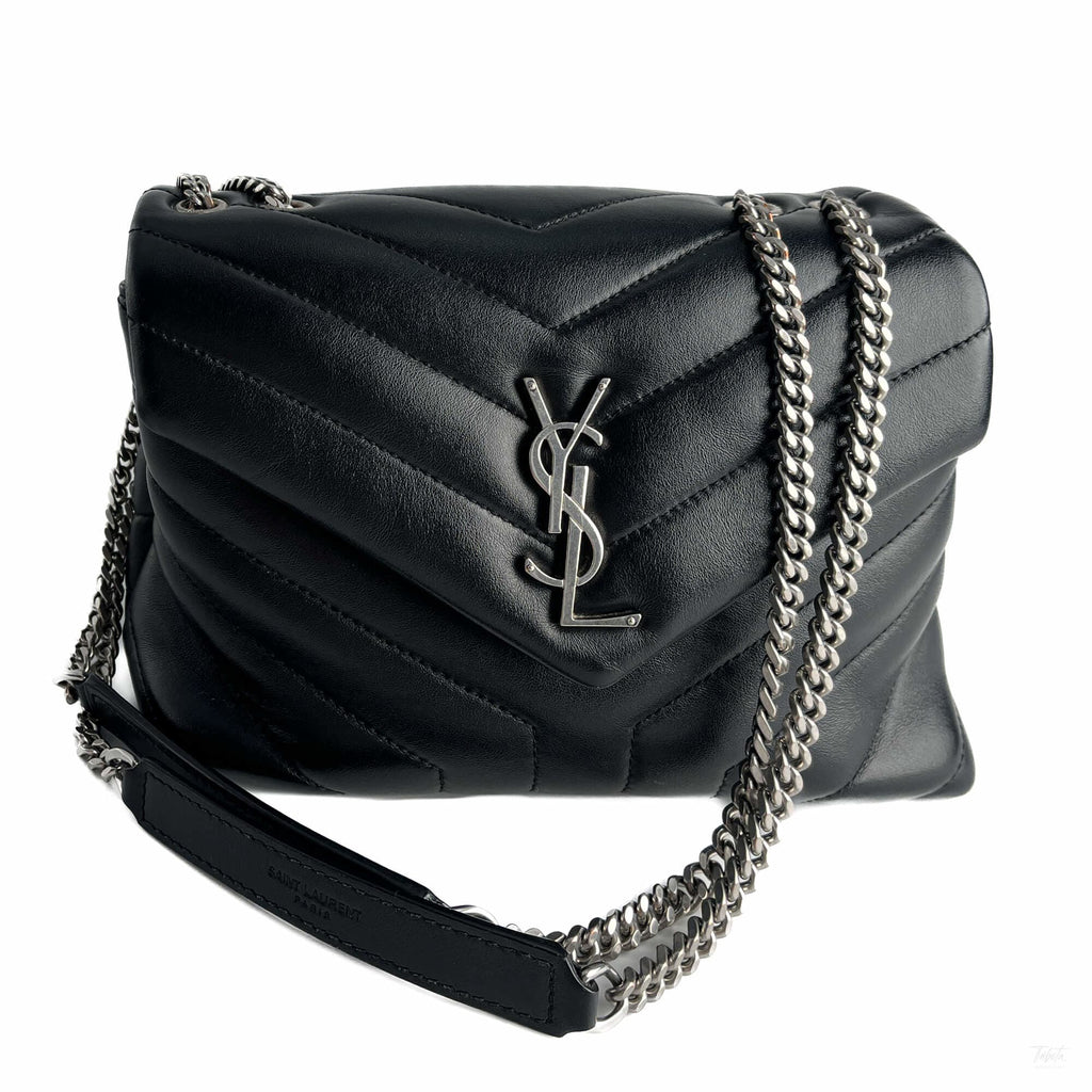 Second hand Saint Laurent Loulou Small Chevron Quited Leather 2 - Ways Envelope Bag Black - Tabita Bags