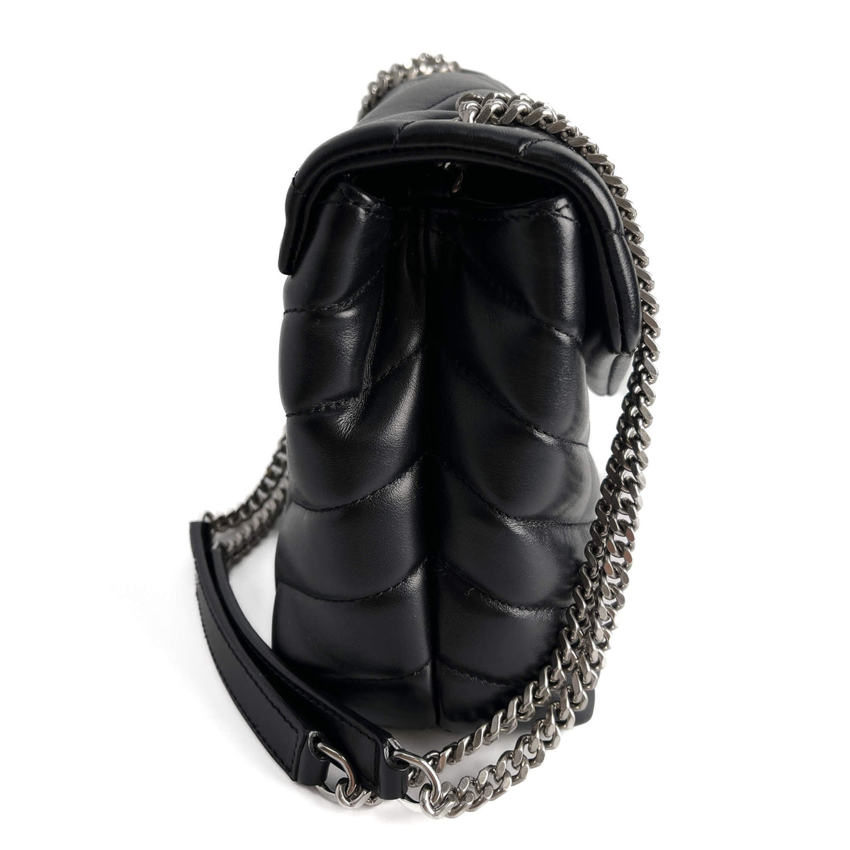Second hand Saint Laurent Loulou Small Chevron Quited Leather 2 - Ways Envelope Bag Black - Tabita Bags