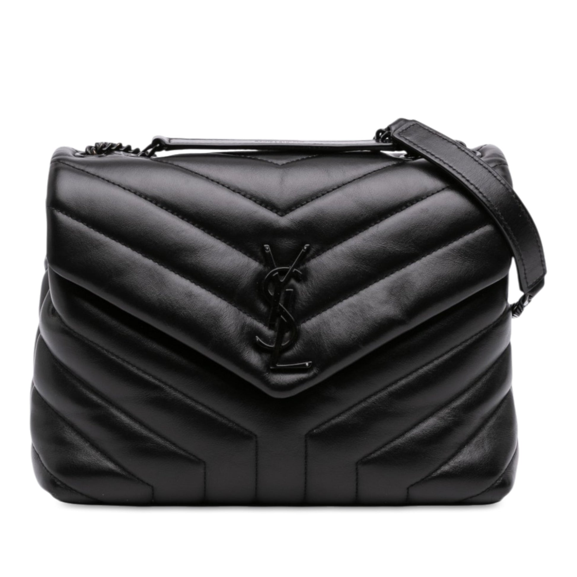 Second hand Saint Laurent Loulou Small Chevron Quited Leather 2-Ways Envelope Bag Black - Tabita Bags
