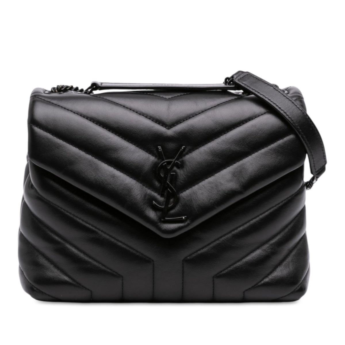 Second hand Saint Laurent Loulou Small Chevron Quited Leather 2-Ways Envelope Bag Black - Tabita Bags