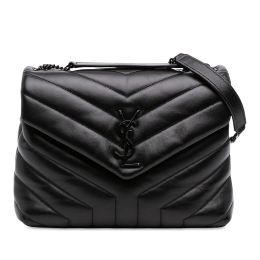 Second hand Saint Laurent Loulou Small Chevron Quited Leather 2-Ways Envelope Bag Black - Tabita Bags
