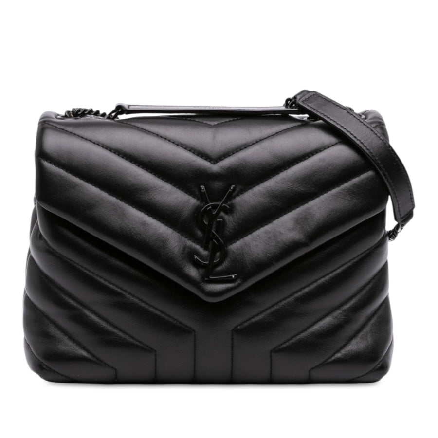 Second hand Saint Laurent Loulou Small Chevron Quited Leather 2-Ways Envelope Bag Black - Tabita Bags
