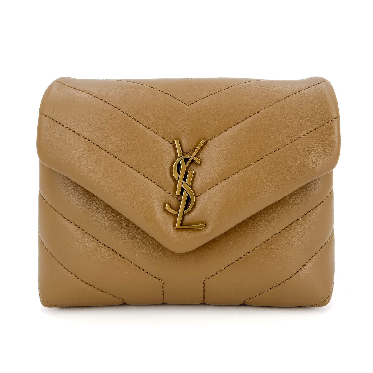 Second hand Saint Laurent Loulou Toy Chevron Quilted 2 - Ways Envelope Bag Beige - Tabita Bags