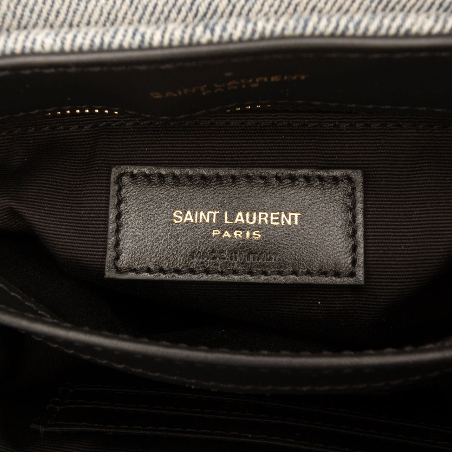 Second hand Saint Laurent Loulou Toy Denim Chevron Quilted Envelope Shoulder Bag Blue - Tabita Bags