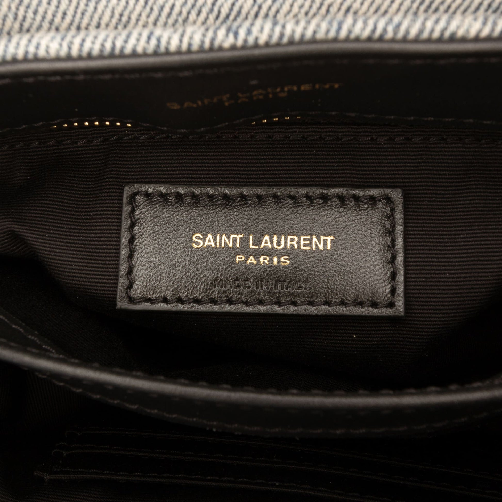 Second hand Saint Laurent Loulou Toy Denim Chevron Quilted Envelope Shoulder Bag Blue - Tabita Bags