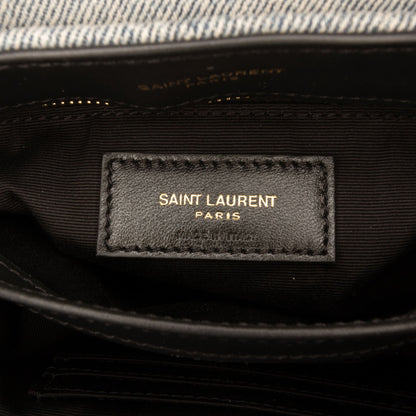 Second hand Saint Laurent Loulou Toy Denim Chevron Quilted Envelope Shoulder Bag Blue - Tabita Bags