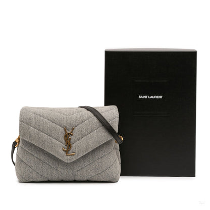 Second hand Saint Laurent Loulou Toy Denim Chevron Quilted Envelope Shoulder Bag Blue - Tabita Bags