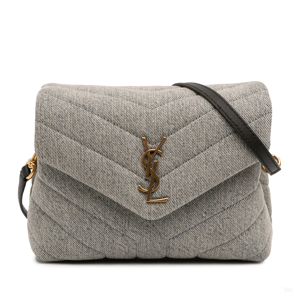 Second hand Saint Laurent Loulou Toy Denim Chevron Quilted Envelope Shoulder Bag Blue - Tabita Bags