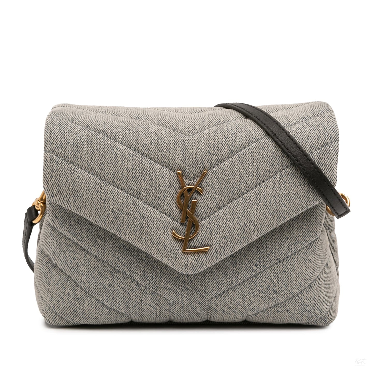 Second hand Saint Laurent Loulou Toy Denim Chevron Quilted Envelope Shoulder Bag Blue - Tabita Bags