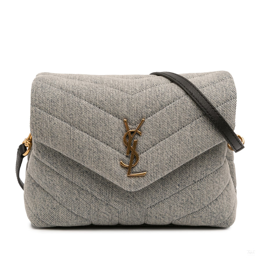 Second hand Saint Laurent Loulou Toy Denim Chevron Quilted Envelope Shoulder Bag Blue - Tabita Bags