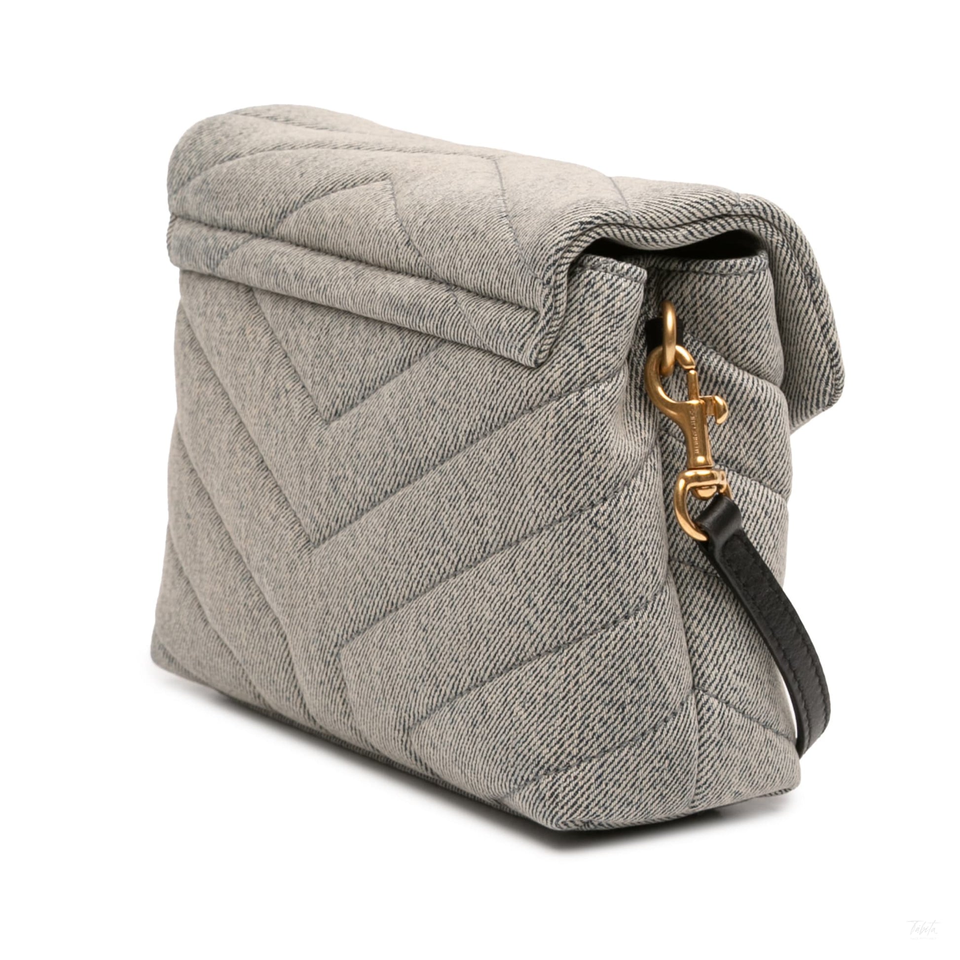 Second hand Saint Laurent Loulou Toy Denim Chevron Quilted Envelope Shoulder Bag Blue - Tabita Bags