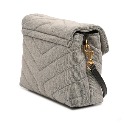 Second hand Saint Laurent Loulou Toy Denim Chevron Quilted Envelope Shoulder Bag Blue - Tabita Bags