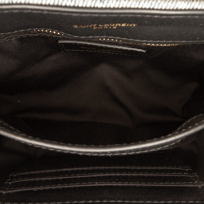 Second hand Saint Laurent Loulou Toy Denim Chevron Quilted Envelope Shoulder Bag Blue - Tabita Bags