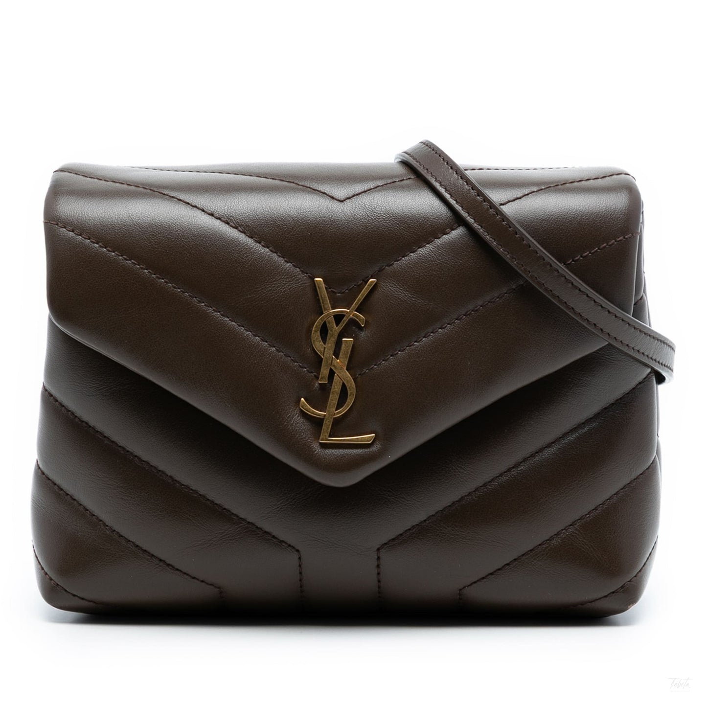 Second hand Saint Laurent Loulou Toy Leather Chevron Quilted Envelope Shoulder Bag Brown - Tabita Bags
