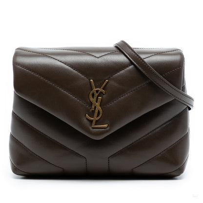 Second hand Saint Laurent Loulou Toy Leather Chevron Quilted Envelope Shoulder Bag Brown - Tabita Bags