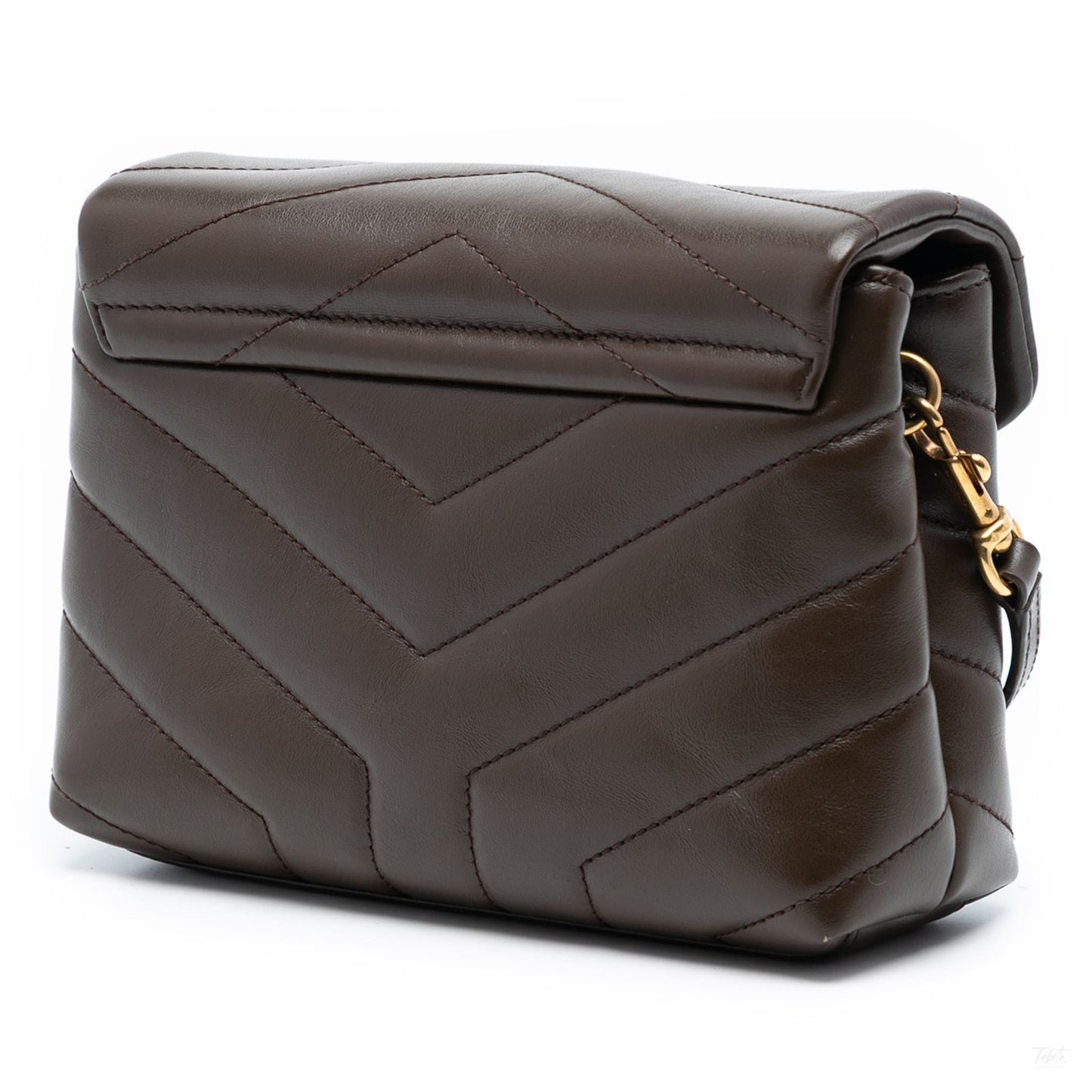 Second hand Saint Laurent Loulou Toy Leather Chevron Quilted Envelope Shoulder Bag Brown - Tabita Bags