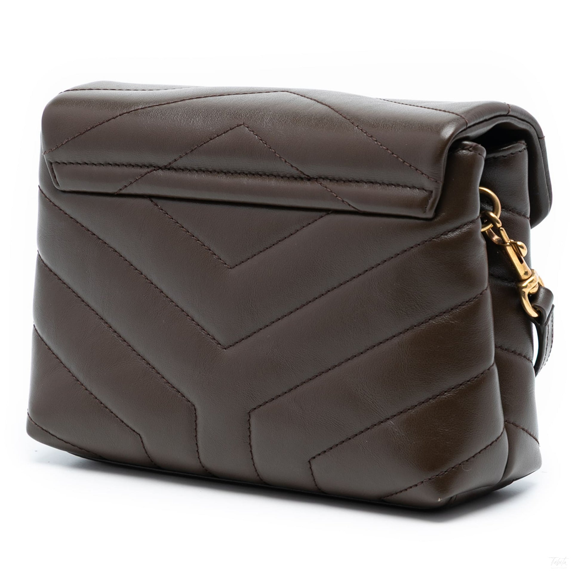 Second hand Saint Laurent Loulou Toy Leather Chevron Quilted Envelope Shoulder Bag Brown - Tabita Bags