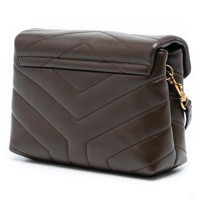 Second hand Saint Laurent Loulou Toy Leather Chevron Quilted Envelope Shoulder Bag Brown - Tabita Bags