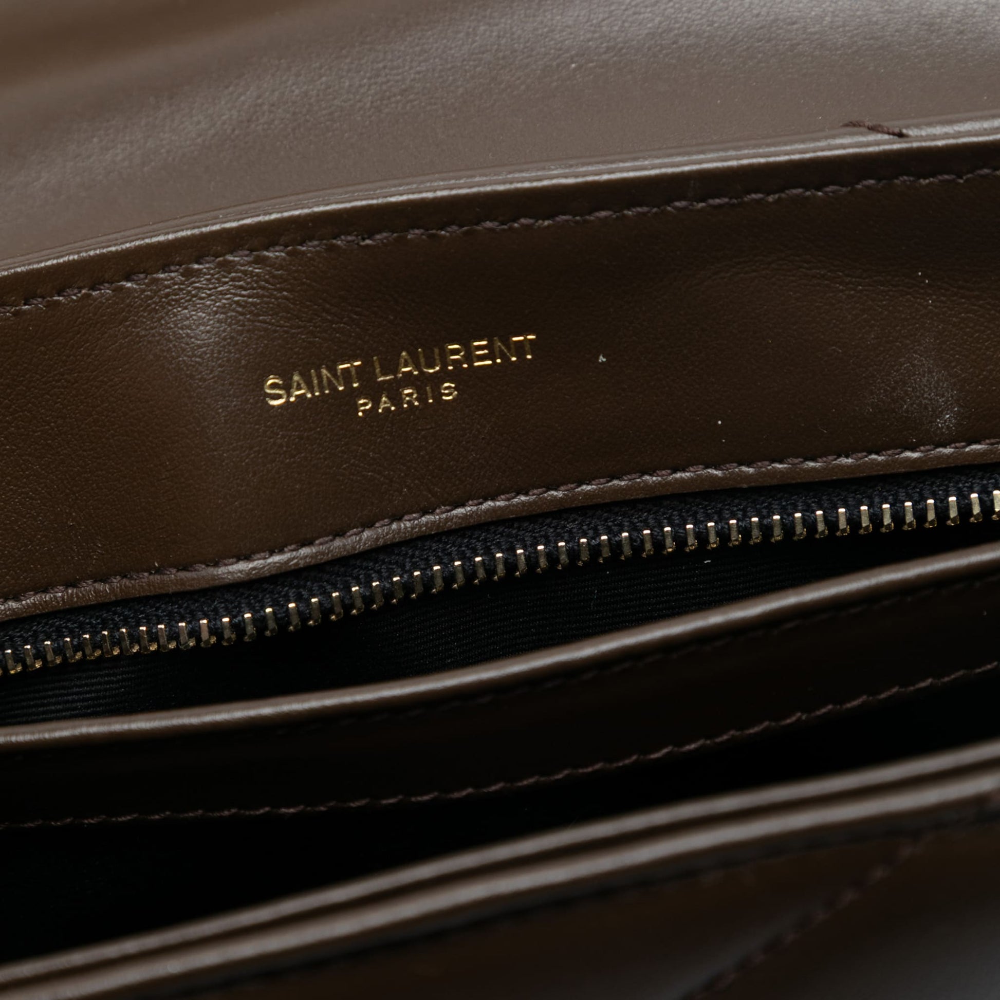 Second hand Saint Laurent Loulou Toy Leather Chevron Quilted Envelope Shoulder Bag Brown - Tabita Bags