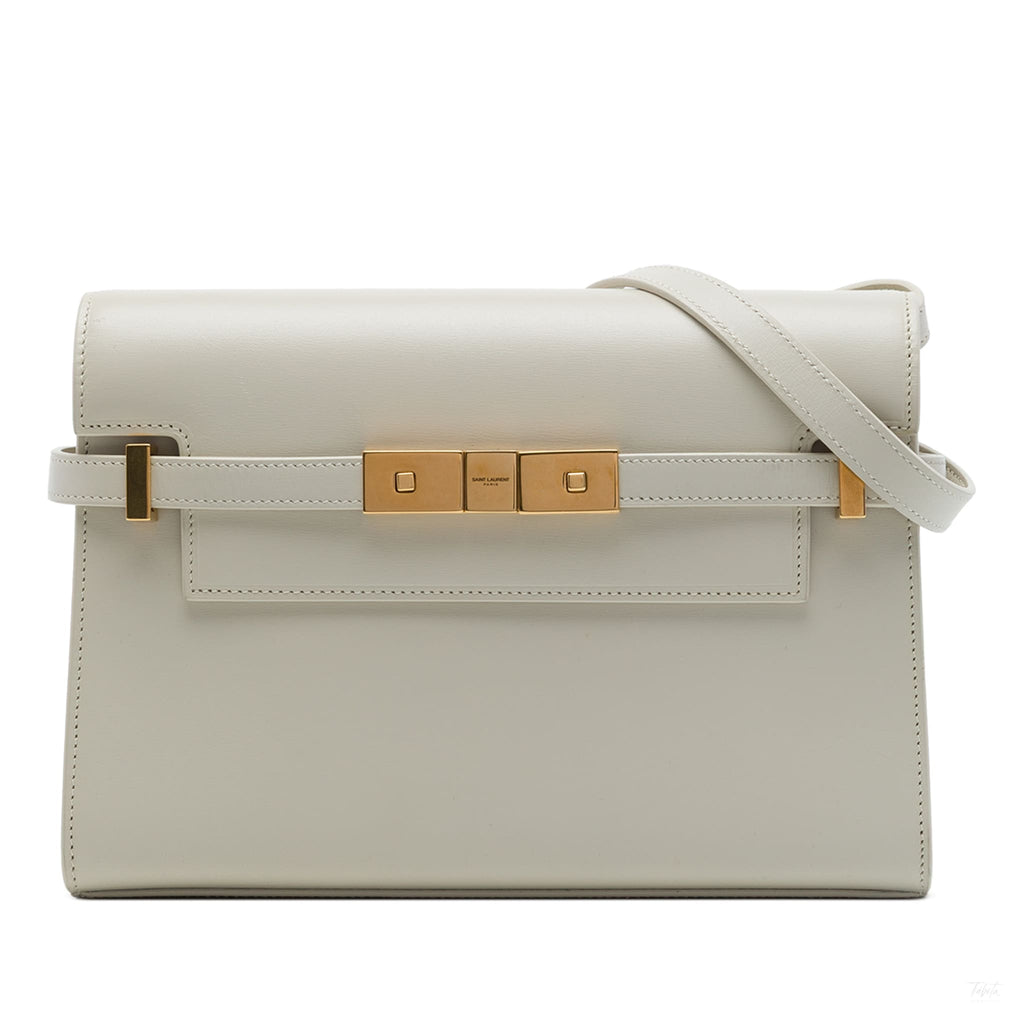 Second hand Saint Laurent Manhattan Small Calfksin Leather Flap Shoulder Bag White - Tabita Bags