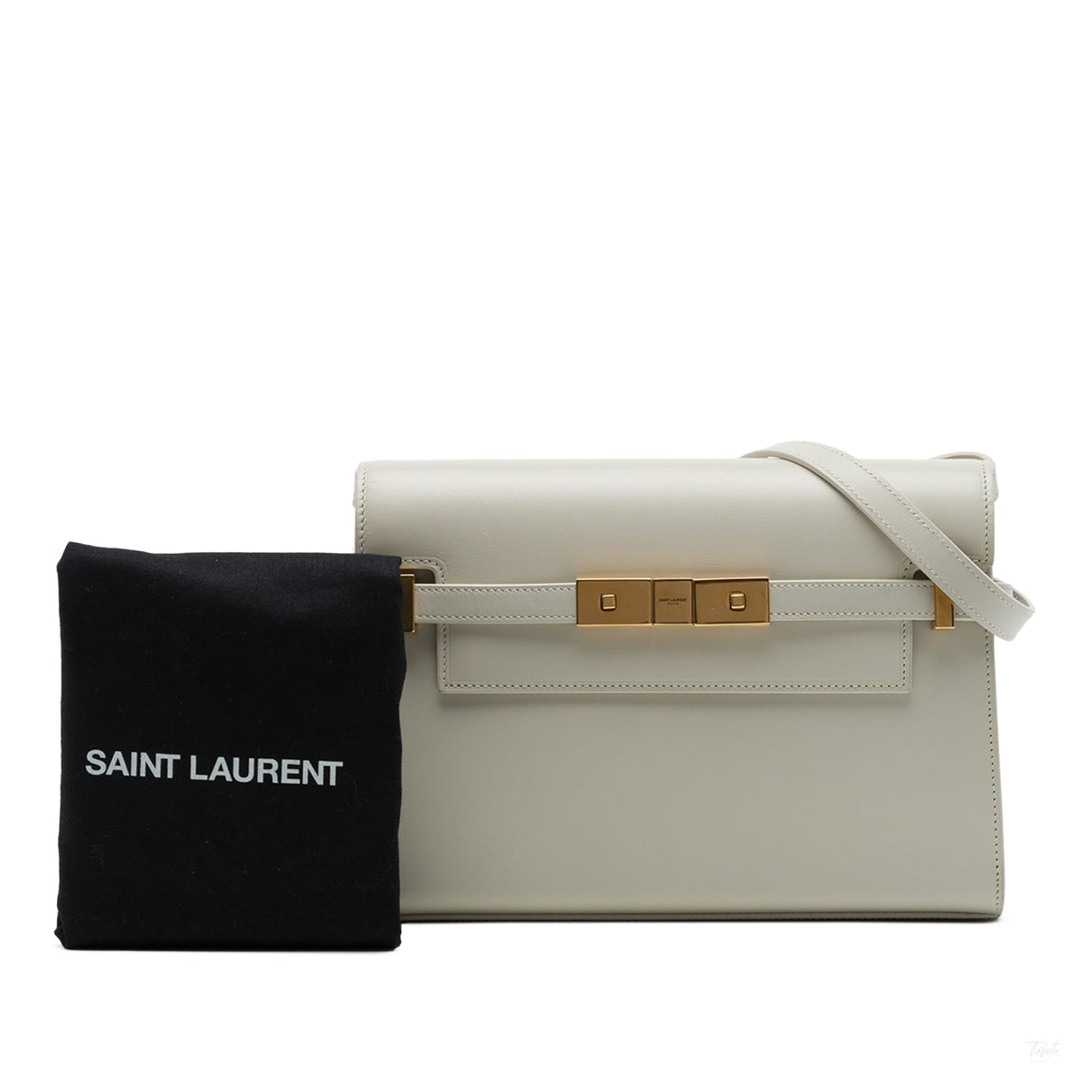 Second hand Saint Laurent Manhattan Small Calfksin Leather Flap Shoulder Bag White - Tabita Bags
