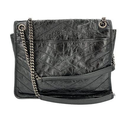 Second hand Saint Laurent Niki Large Chevron Quilted Vintage Calf Leather 2 - Ways Flap Shoulder Bag Black - Tabita Bags