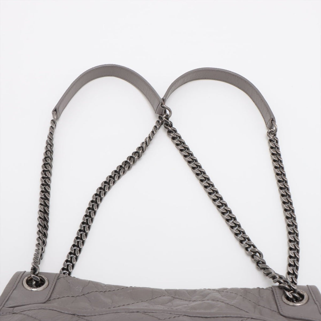Second hand Saint Laurent Niki Medium Chevron Quilted Vintage calf Leather 2 - Ways Flap Bag Grey - Tabita Bags