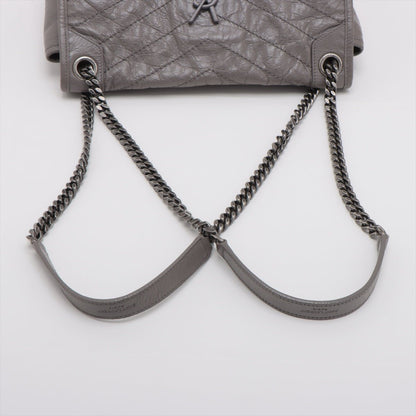 Second hand Saint Laurent Niki Medium Chevron Quilted Vintage calf Leather 2 - Ways Flap Bag Grey - Tabita Bags