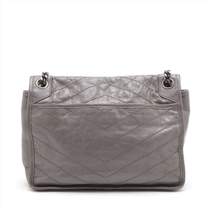 Second hand Saint Laurent Niki Medium Chevron Quilted Vintage calf Leather 2 - Ways Flap Bag Grey - Tabita Bags