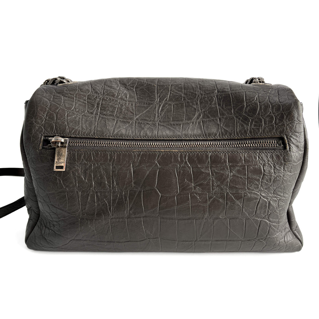 Second hand Saint Laurent Niki Medium Moc Croc Grained Calfskin Leather 2 - Ways Flap Shoulder Bag Grey - Tabita Bags