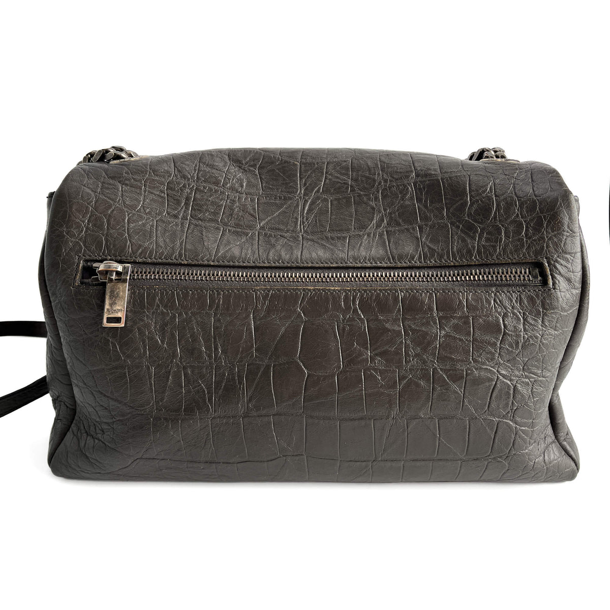 Second hand Saint Laurent Niki Medium Moc Croc Grained Calfskin Leather 2 - Ways Flap Shoulder Bag Grey - Tabita Bags