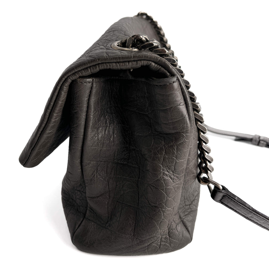 Second hand Saint Laurent Niki Medium Moc Croc Grained Calfskin Leather 2 - Ways Flap Shoulder Bag Grey - Tabita Bags