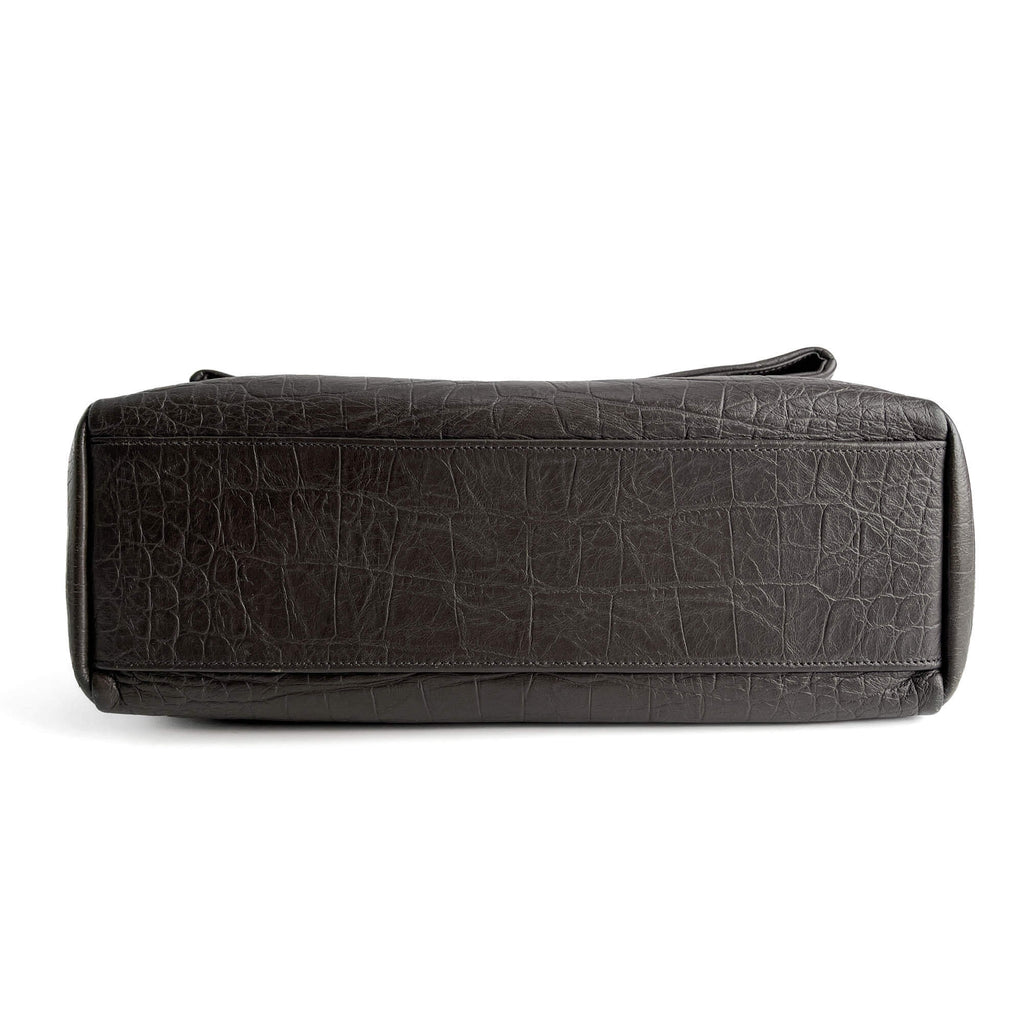Second hand Saint Laurent Niki Medium Moc Croc Grained Calfskin Leather 2 - Ways Flap Shoulder Bag Grey - Tabita Bags