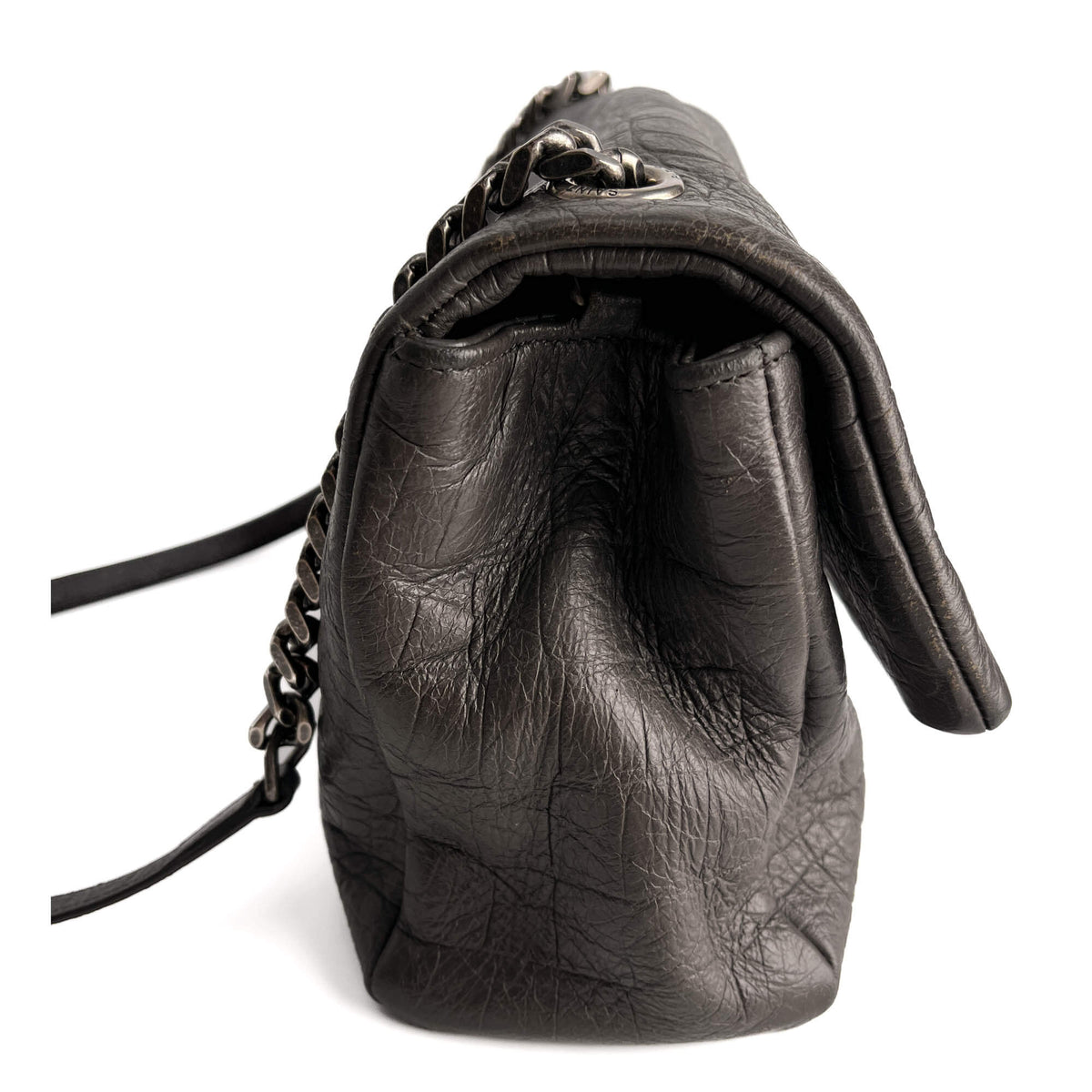 Second hand Saint Laurent Niki Medium Moc Croc Grained Calfskin Leather 2 - Ways Flap Shoulder Bag Grey - Tabita Bags