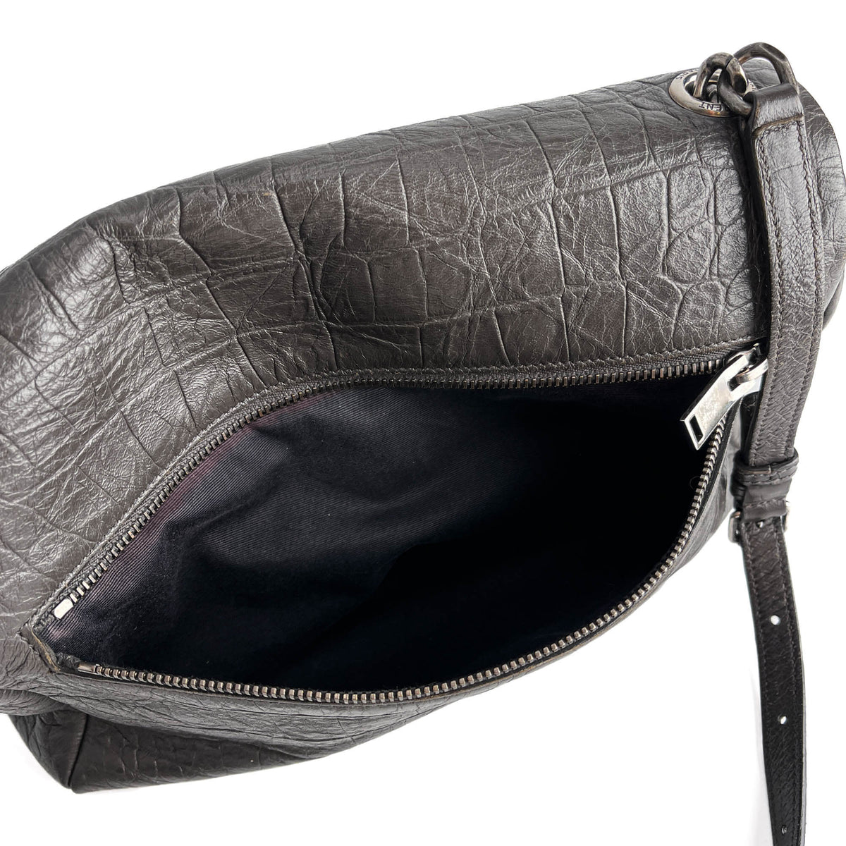 Second hand Saint Laurent Niki Medium Moc Croc Grained Calfskin Leather 2 - Ways Flap Shoulder Bag Grey - Tabita Bags
