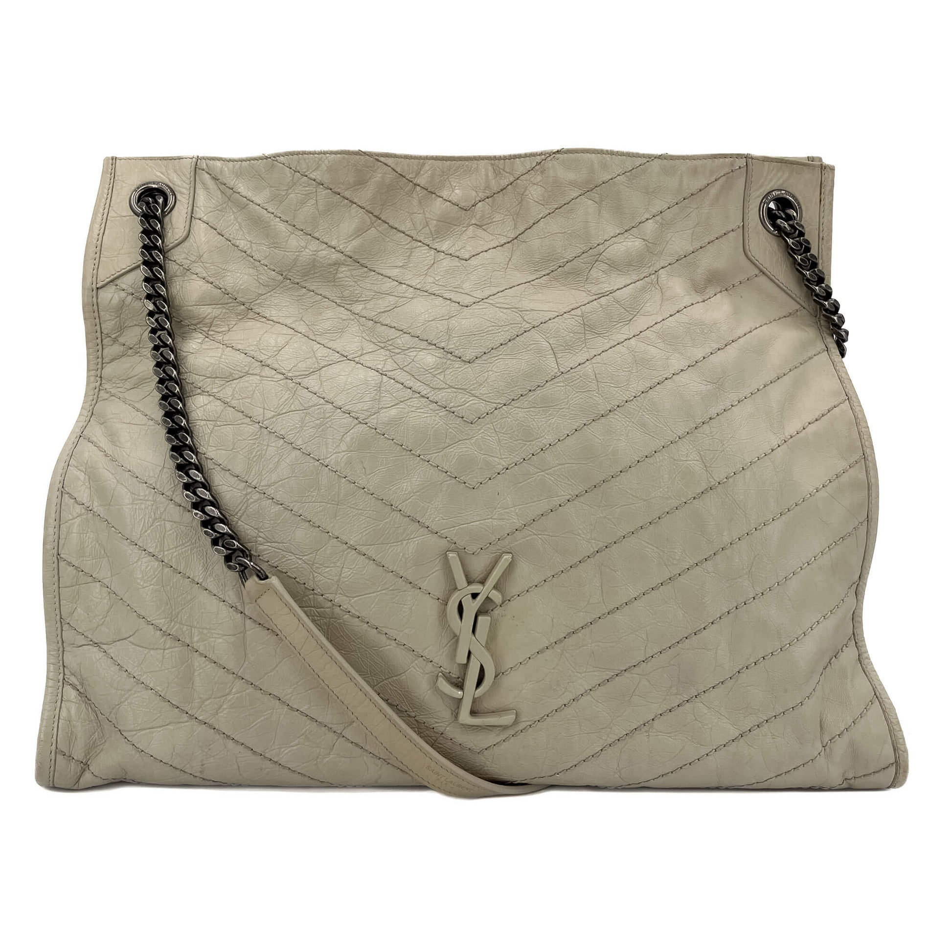 Second hand Saint Laurent Niki Shopping Medium Chevron Quilted Vintage calf Leather 2 - Ways Tote Bag Blanc Vintage - Tabita Bags