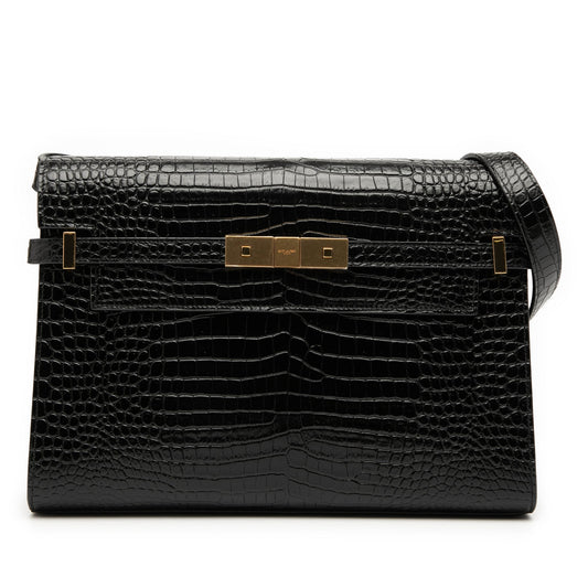 Second hand Saint Laurent Paris Manhattan Leather Crocodile - Embossed Flap Clutch Black - Tabita Bags