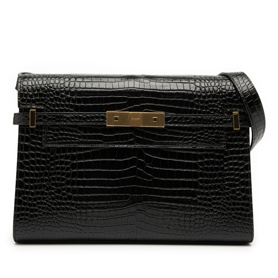 Second hand Saint Laurent Paris Manhattan Leather Crocodile - Embossed Flap Clutch Black - Tabita Bags