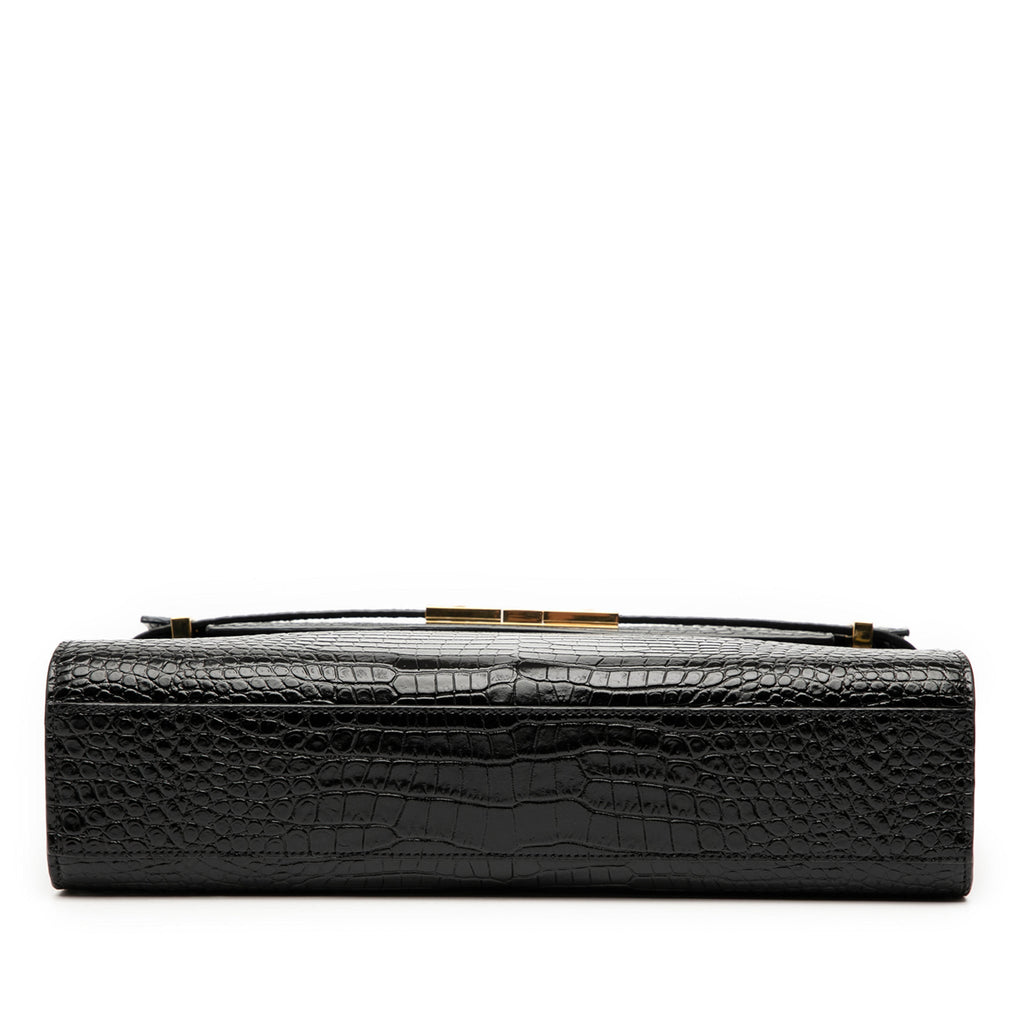 Second hand Saint Laurent Paris Manhattan Leather Crocodile - Embossed Flap Clutch Black - Tabita Bags