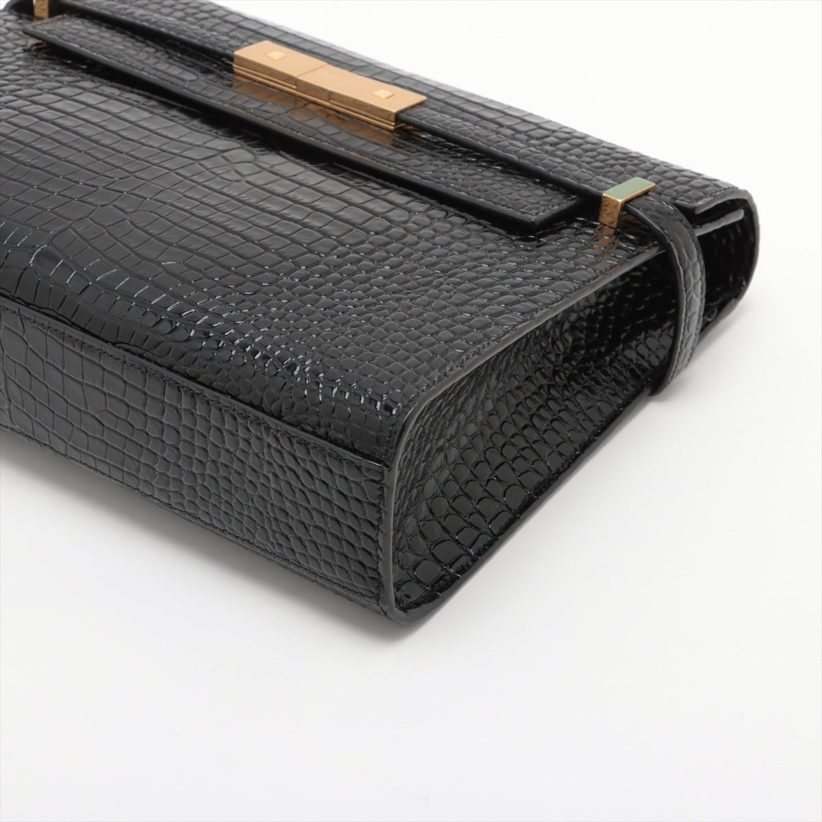 Second hand Saint Laurent Paris Manhattan Leather Crocodile - Embossed Flap Clutch Black - Tabita Bags