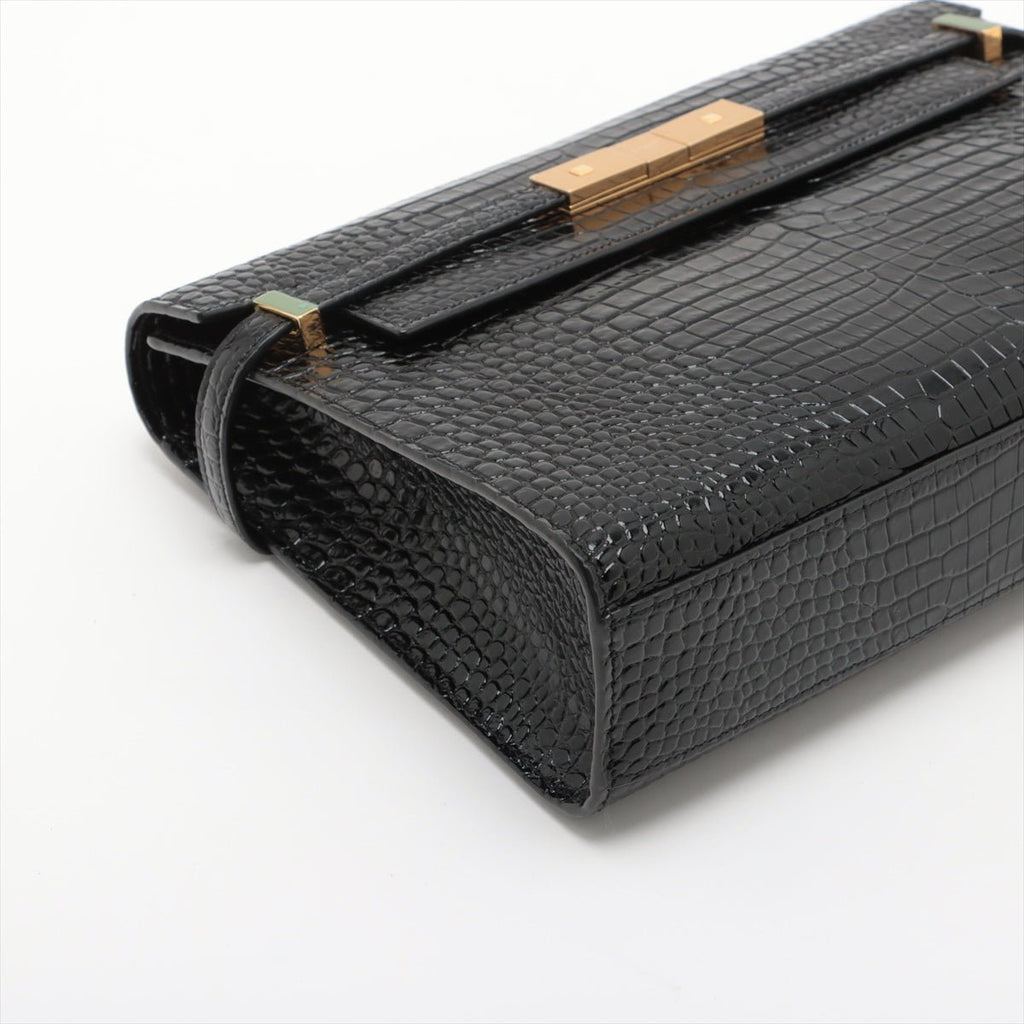Second hand Saint Laurent Paris Manhattan Leather Crocodile - Embossed Flap Clutch Black - Tabita Bags