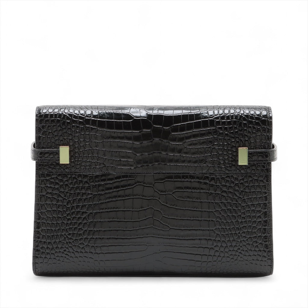 Second hand Saint Laurent Paris Manhattan Leather Crocodile - Embossed Flap Clutch Black - Tabita Bags